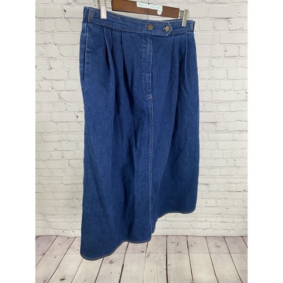 VTG Kemington Express Magic Fit Dark Wash Elastic Waist Long Blue Jean Skirt 12 - Picture 2 of 9